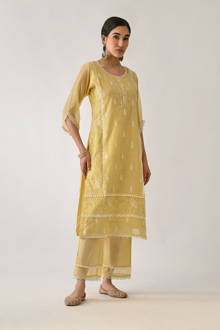Yellow Embellished Kurta Set (3 Piece)
