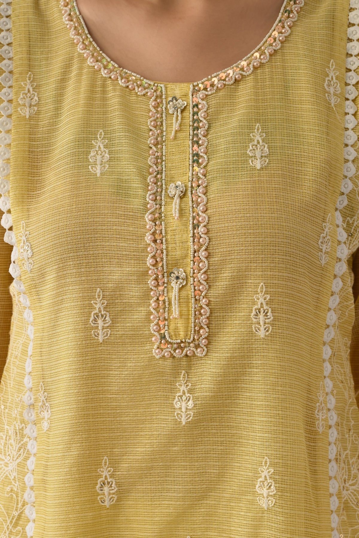 Yellow Embellished Kurta 3 Pcs Set