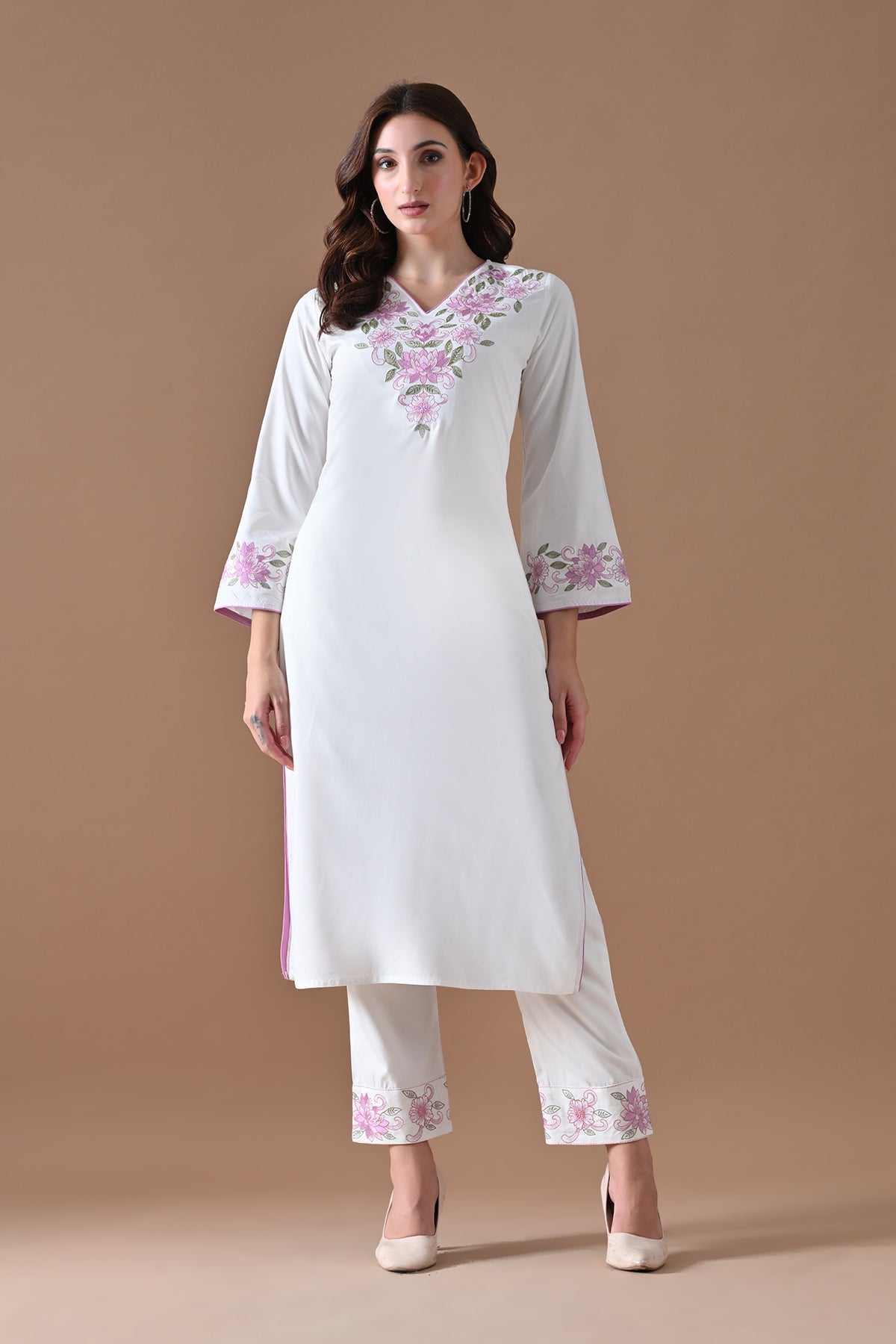 Cream Embroidered Kurta 2 Pcs Set