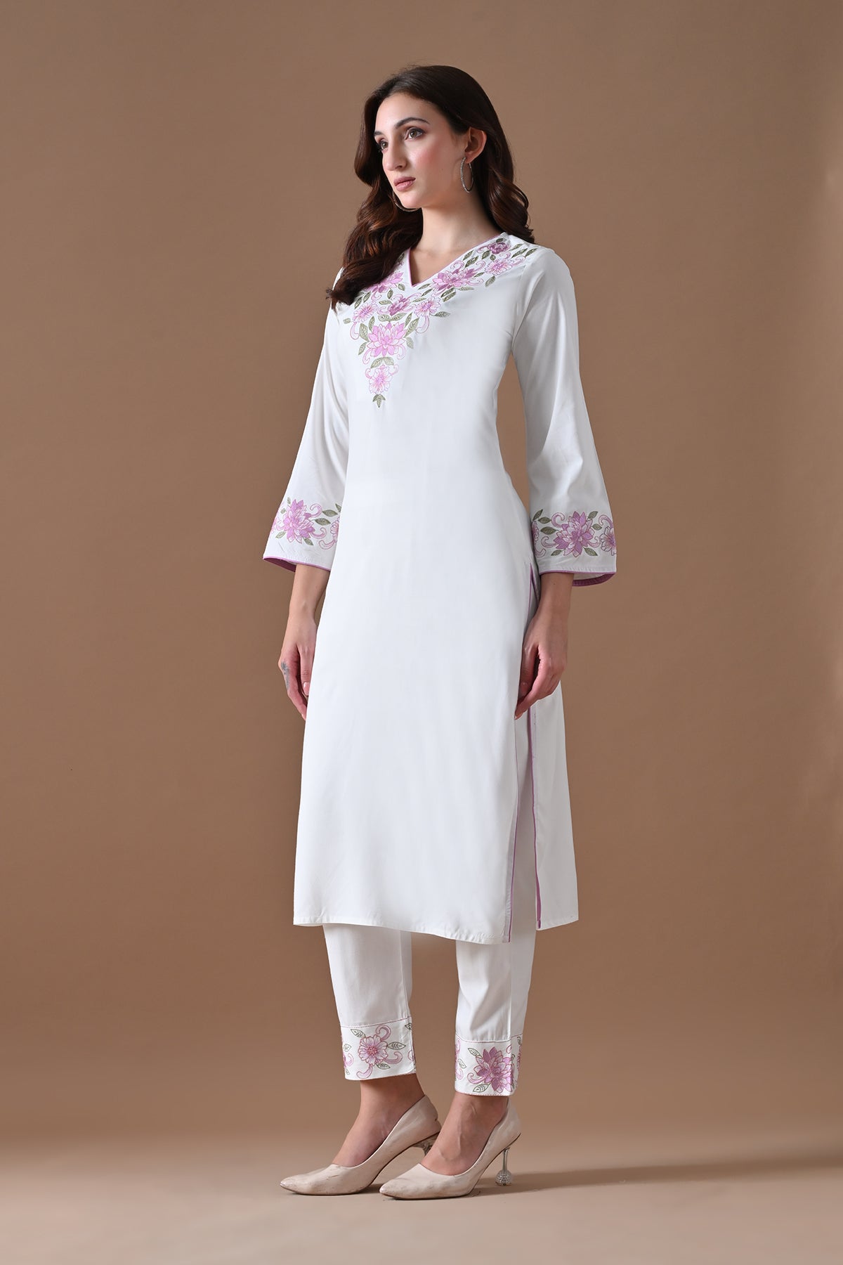Cream Embroidered Kurta 2 Pcs Set