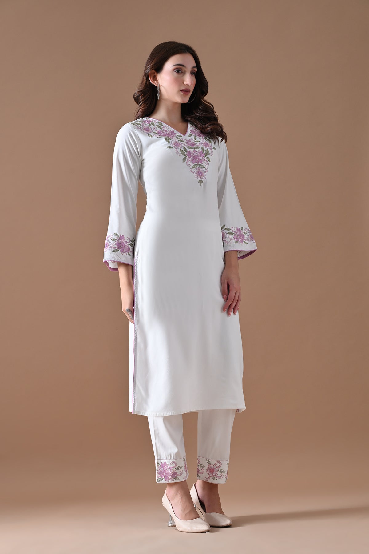 Cream Embroidered Kurta 2 Pcs Set