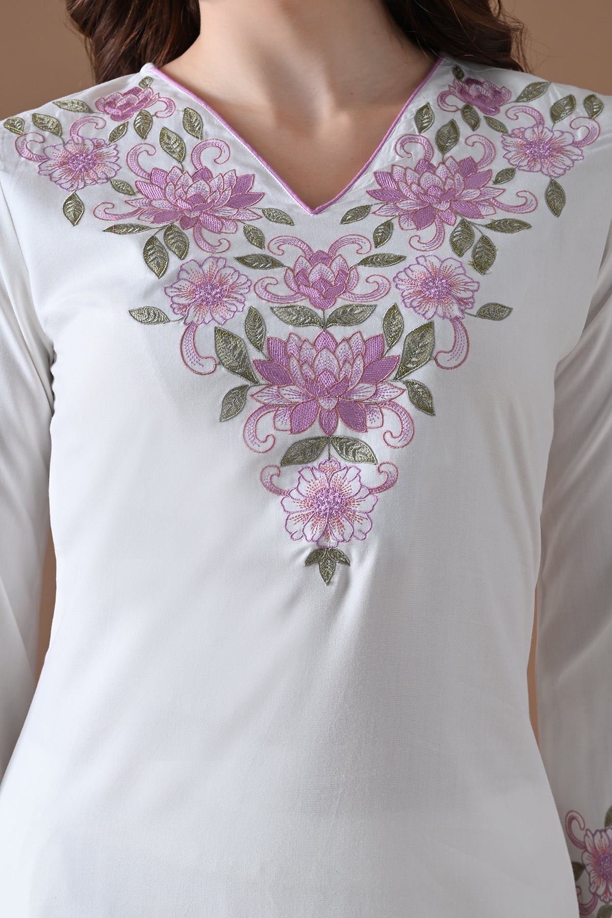 Cream Embroidered Kurta 2 Pcs Set