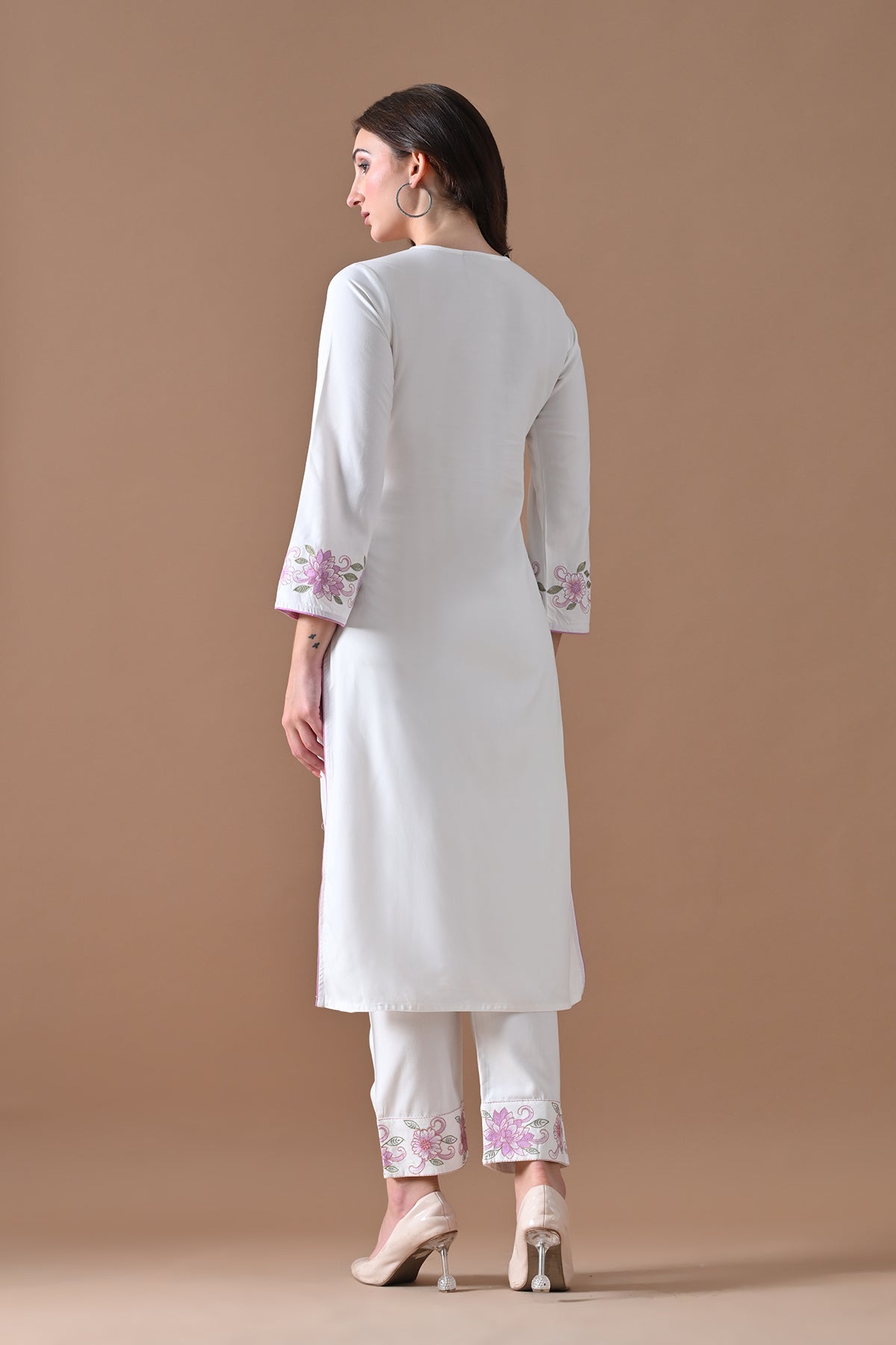 Cream Embroidered Kurta 2 Pcs Set