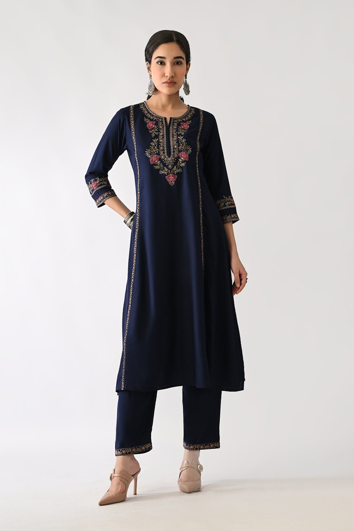 Blue Embroidered Kurta 2 Pcs Set