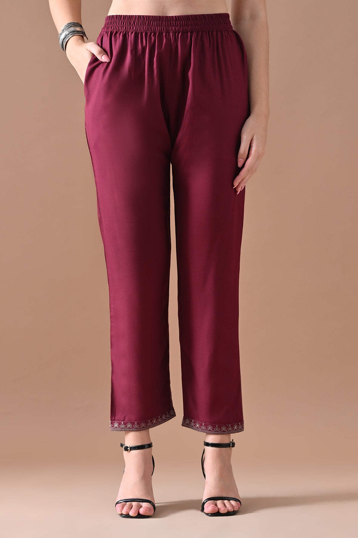 Maroon Embroidered Kurta 2 Pcs Set