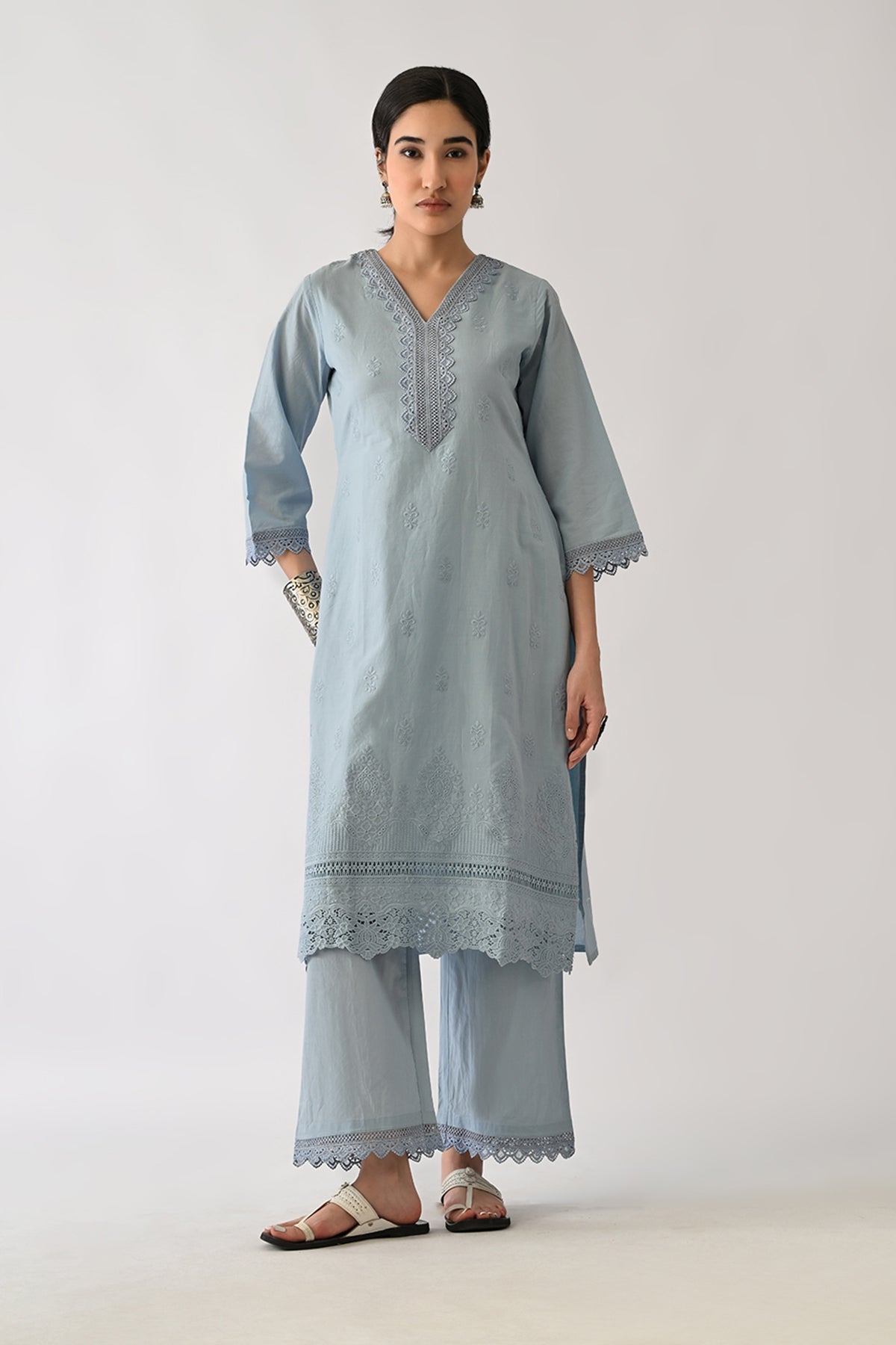 Blue Embroidered Kurta 2 Pcs Set
