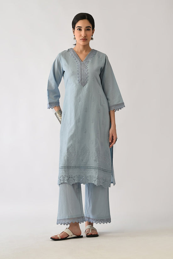 Blue Embroidered Kurta 2 Pcs Set
