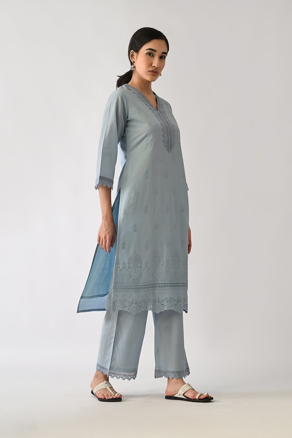 Blue Embroidered Kurta 2 Pcs Set