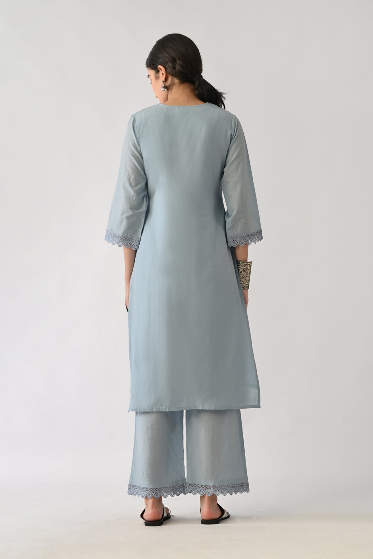 Blue Embroidered Kurta 2 Pcs Set