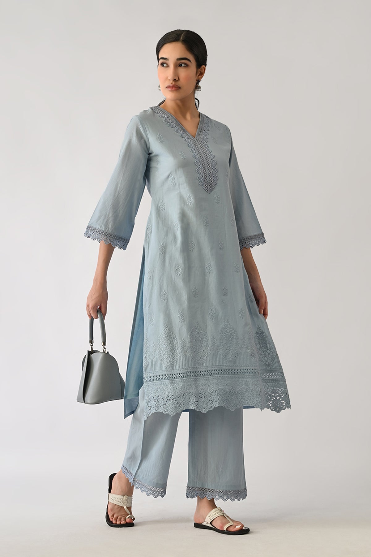 Blue Embroidered Kurta 2 Pcs Set