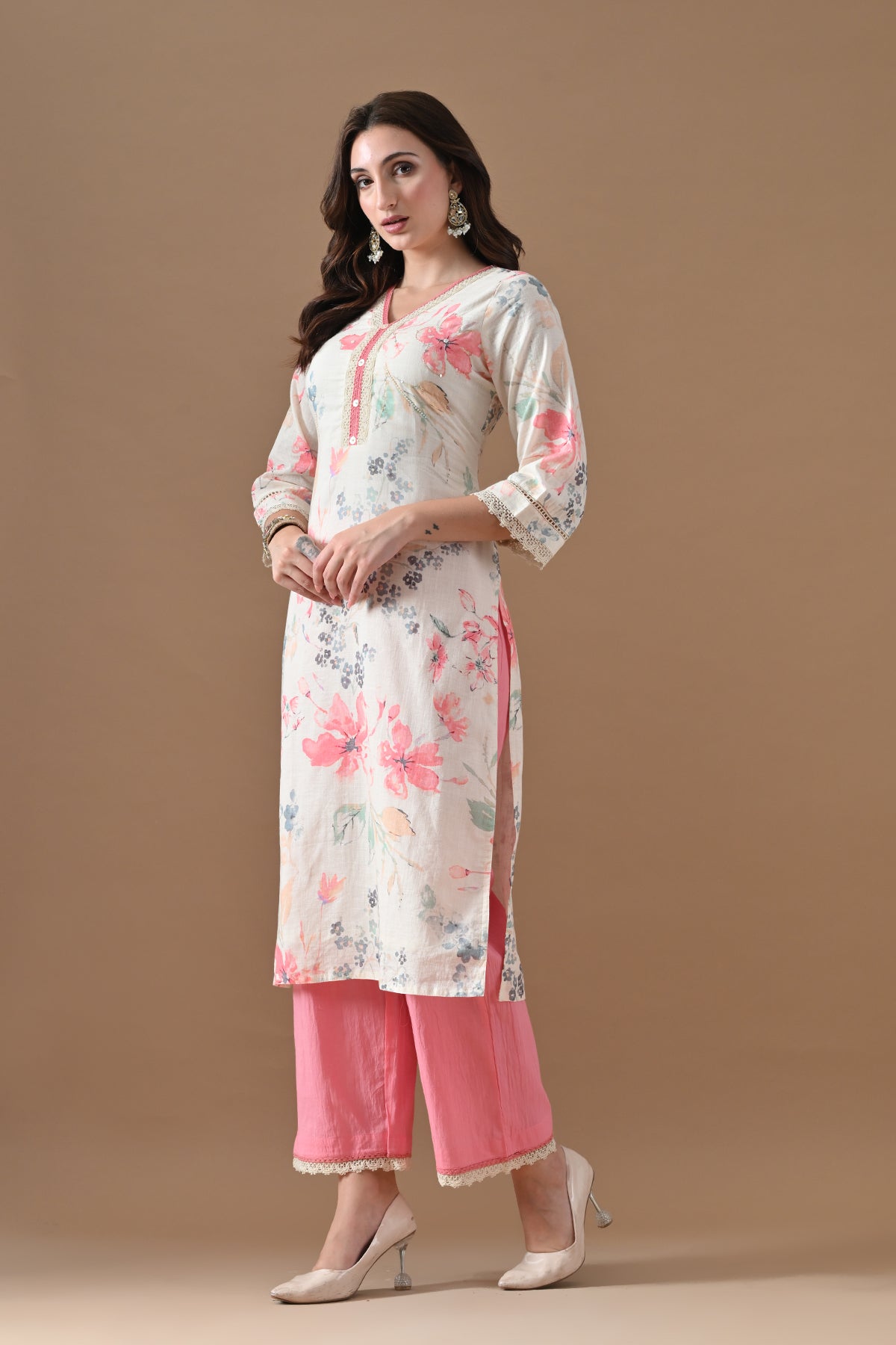 Cream Printed Kurta 2 Pcs Set
