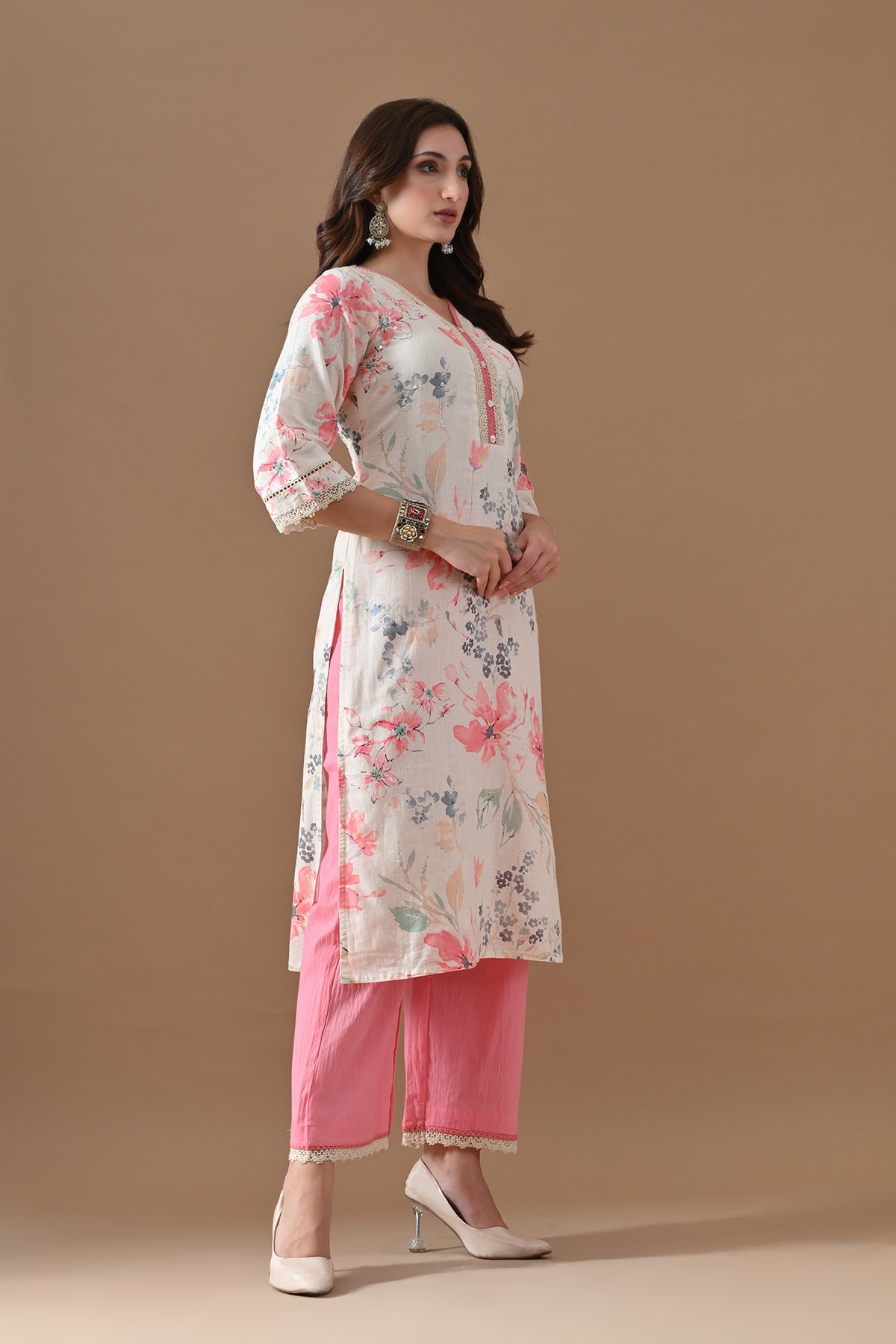 Cream Printed Kurta 2 Pcs Set