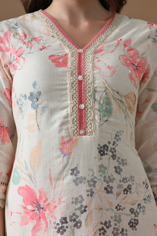 Cream Printed Kurta 2 Pcs Set
