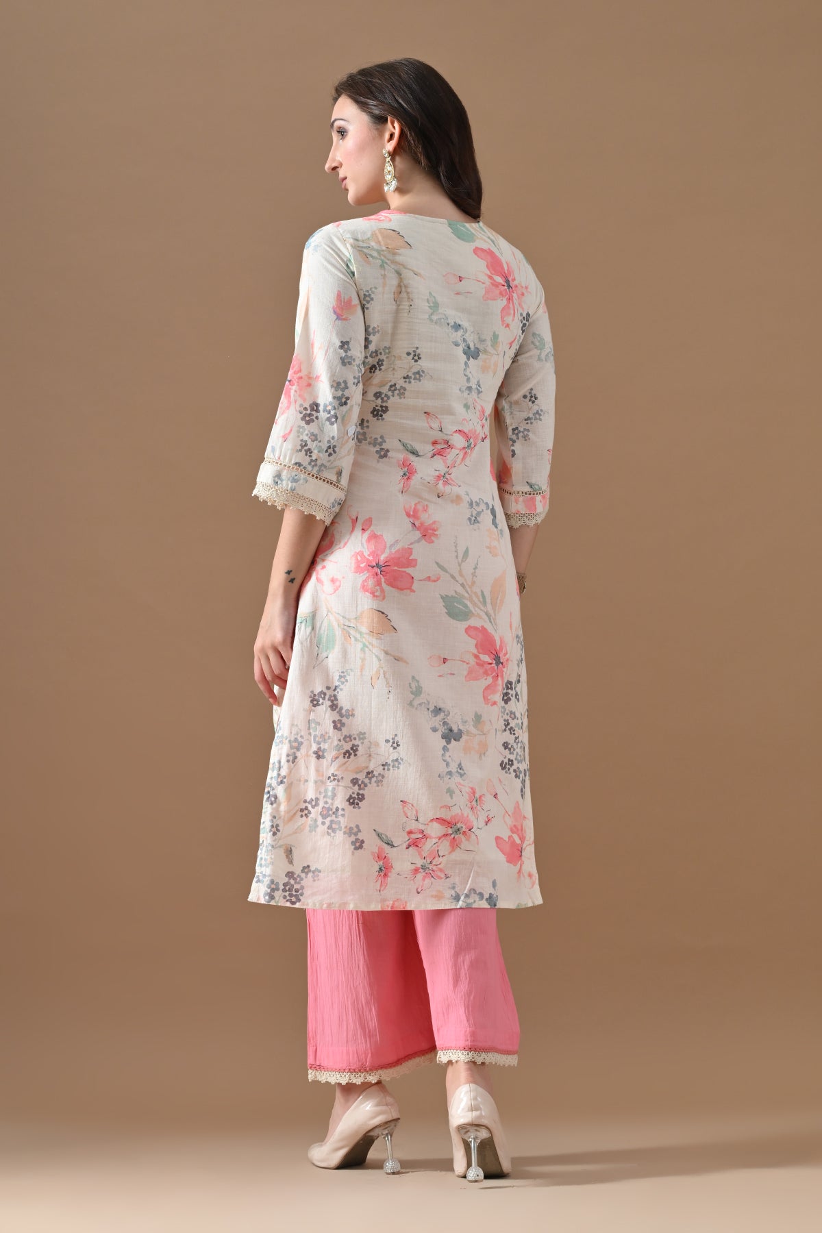 Cream Printed Kurta 2 Pcs Set