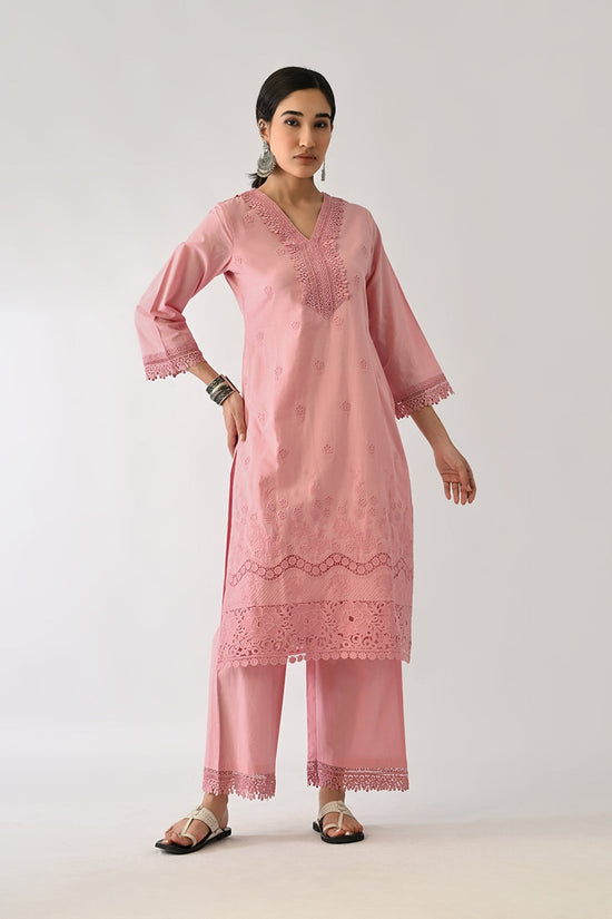 Pink Embroidered Kurta Set (2 Piece)