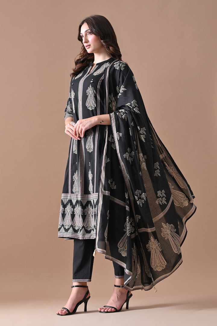 Black Printed Kurta Set (3 Piece)