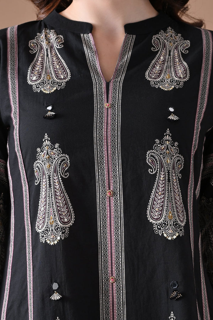 Black Printed Kurta Set (3 Piece)