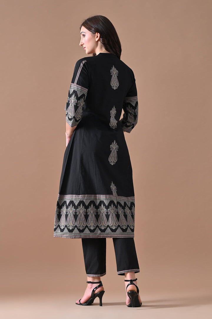 Black Printed Kurta Set (3 Piece)