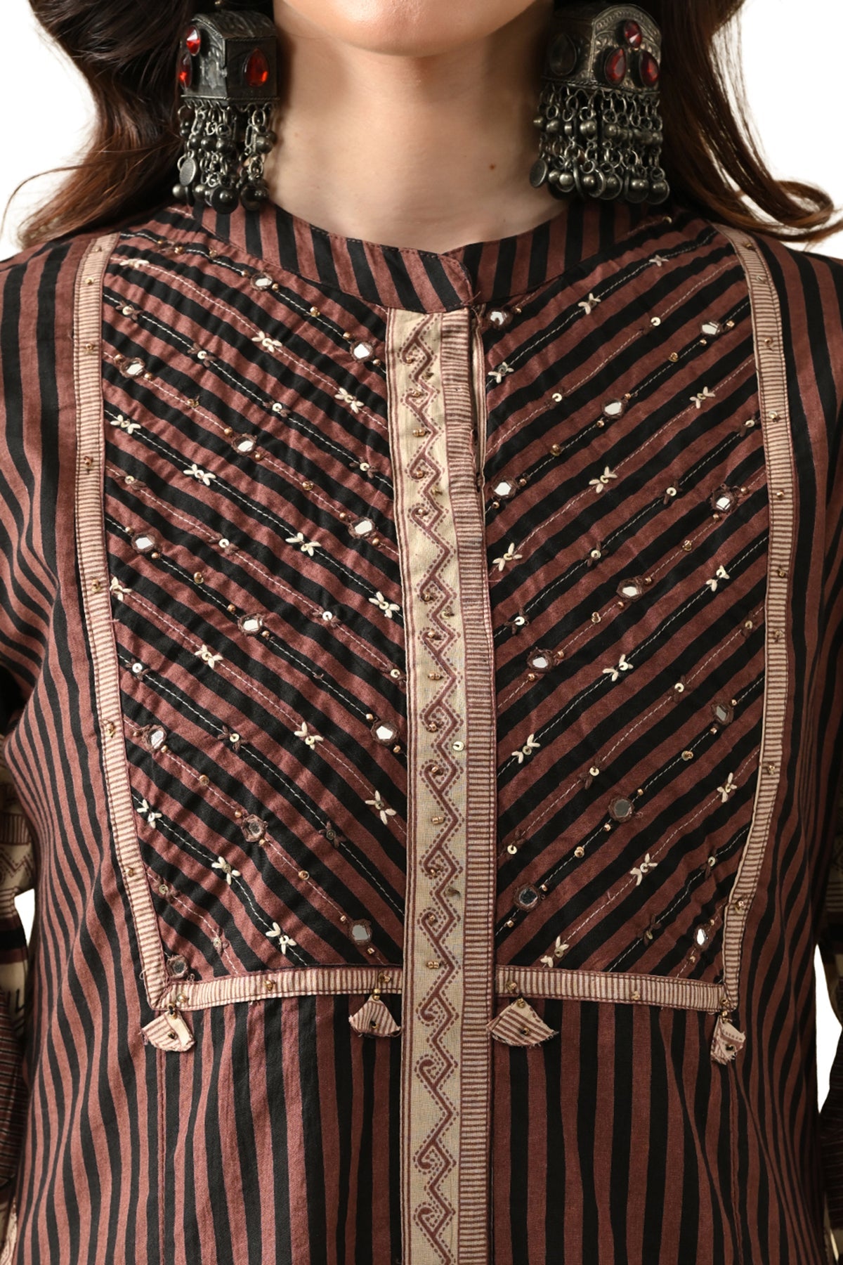 Brown Printed Kurta 3 Pcs Set