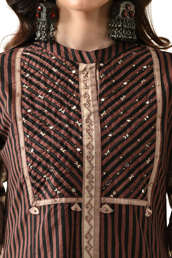 Brown Printed Kurta Set (3 Piece)