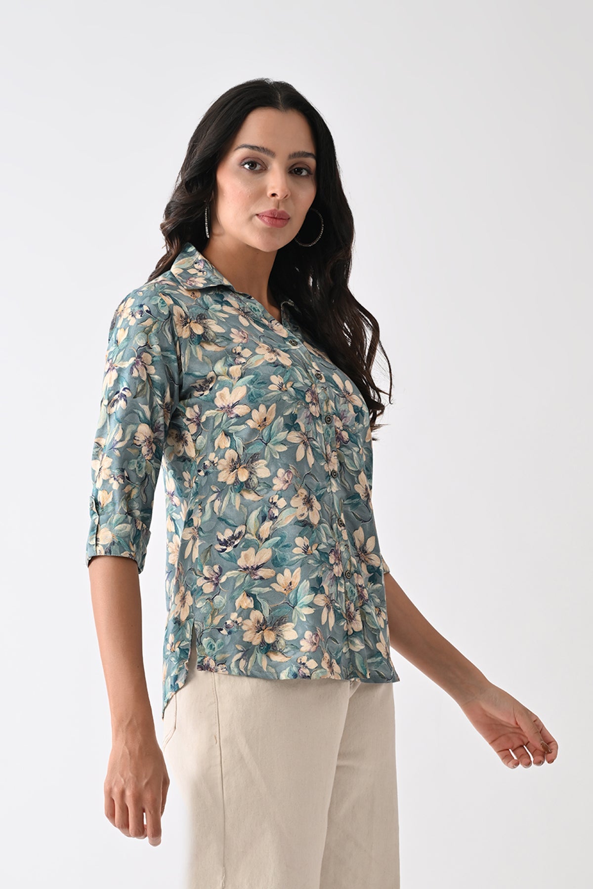 Blue Floral Printed Top