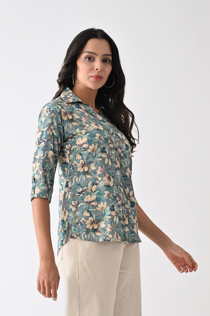 Blue Floral Printed Top