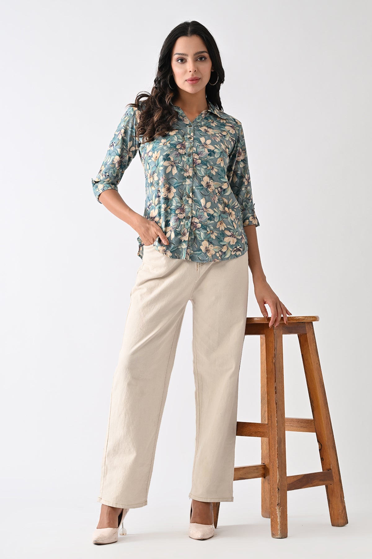 Blue Floral Printed Top