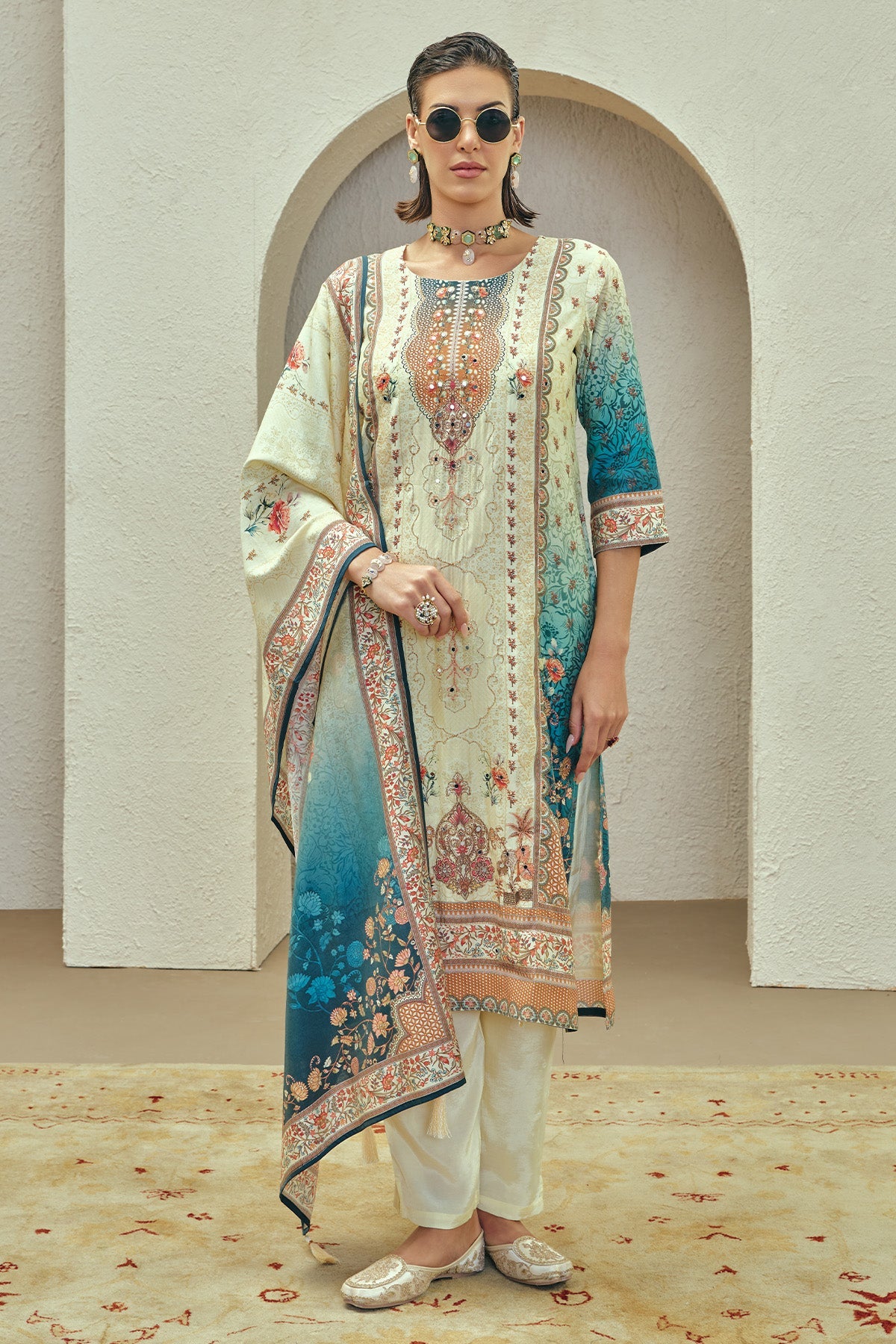 Multi Embellished Kurta 3 Pcs Set