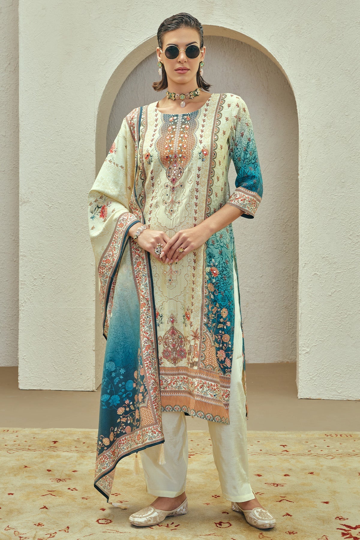 Multi Embellished Kurta Set (3 Piece)