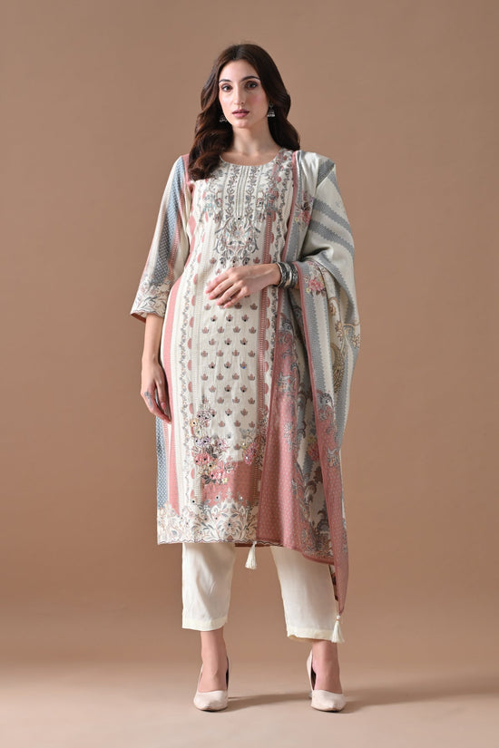 Cream Embellished Kurta 3 Pcs Set