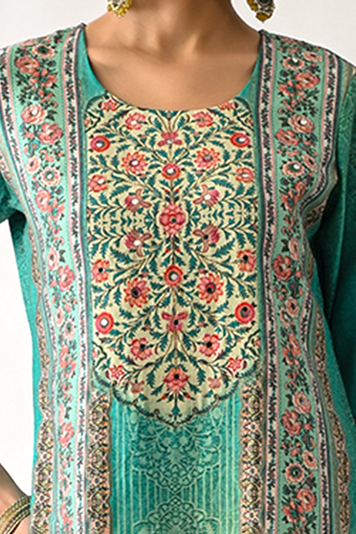 Green Printed Kurta 3 Pcs Set