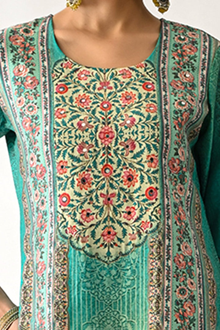 Green Printed Kurta Set (3 Piece)