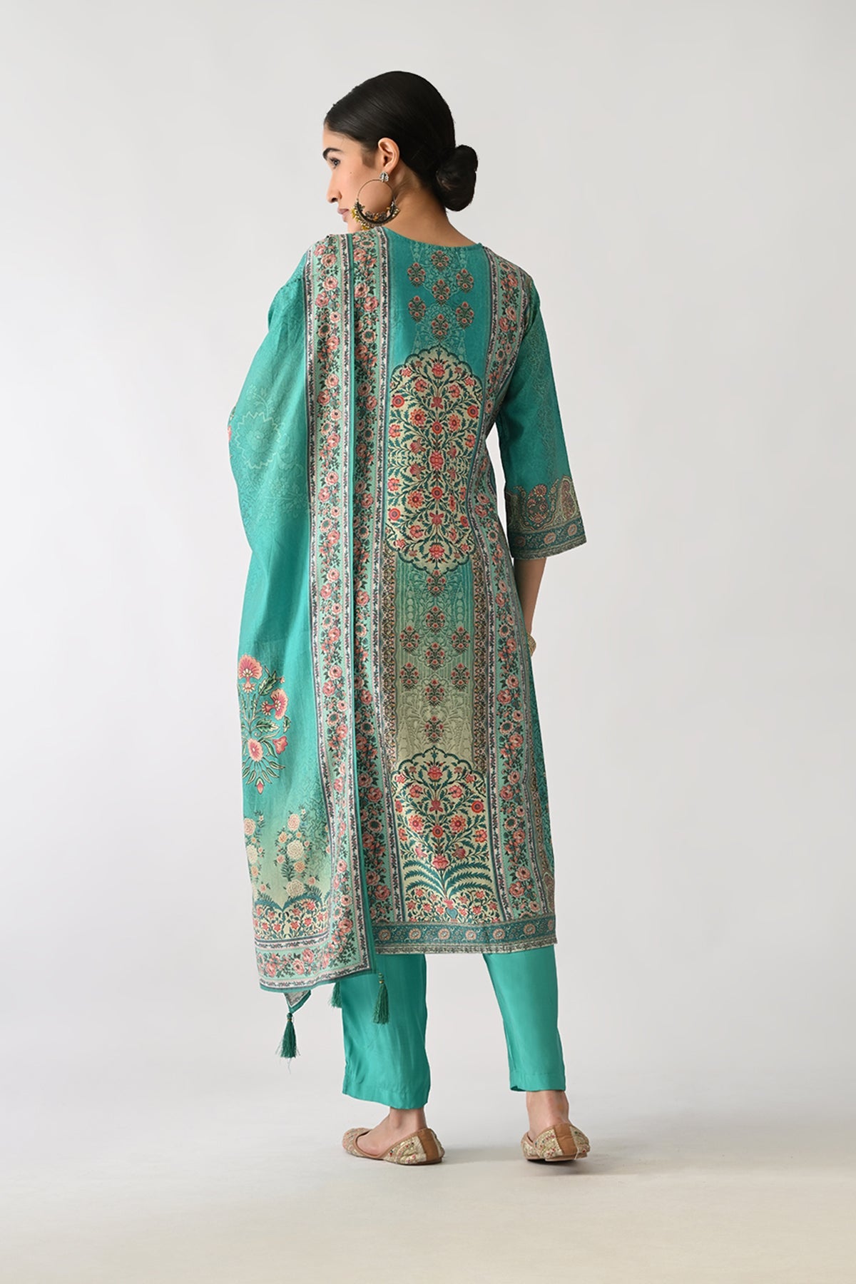 Green Printed Kurta 3 Pcs Set