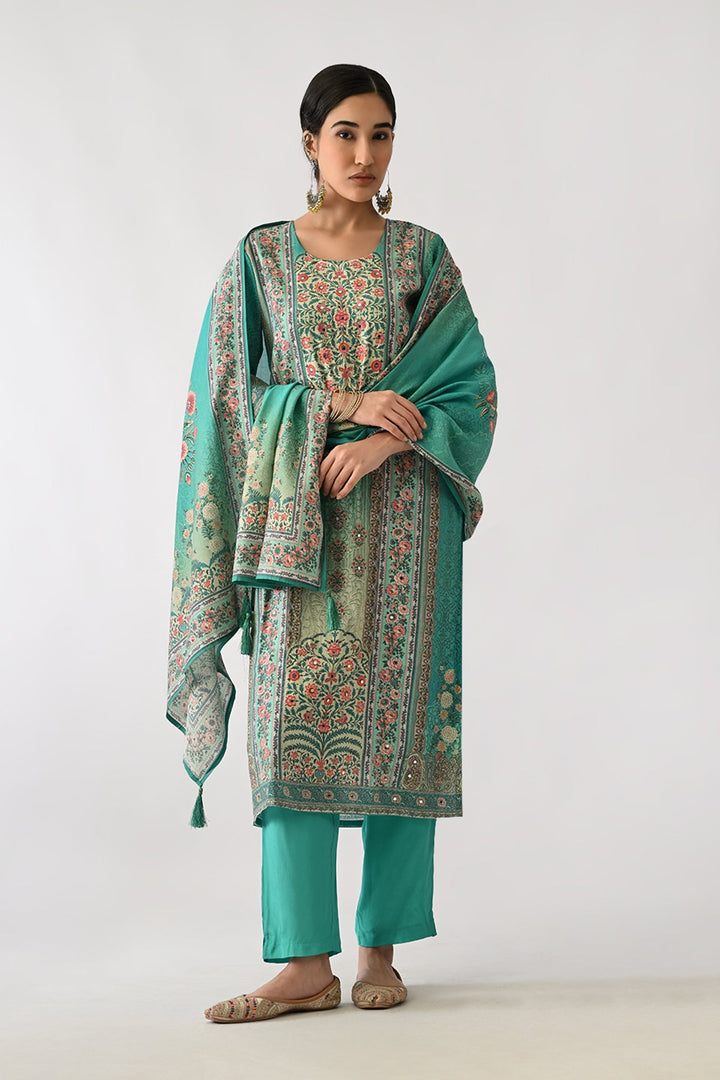 Green Printed Kurta Set (3 Piece)
