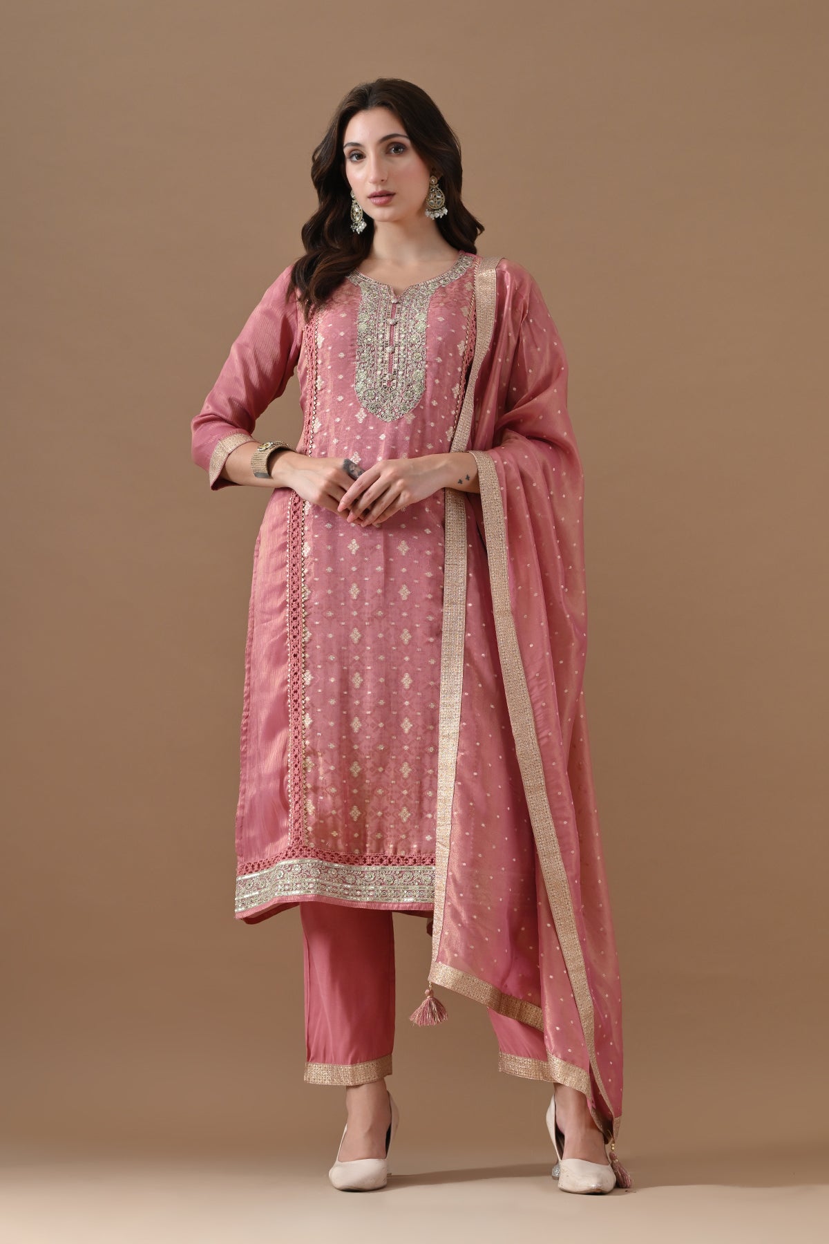 Pink Embellished Kurta 3 Pcs Set