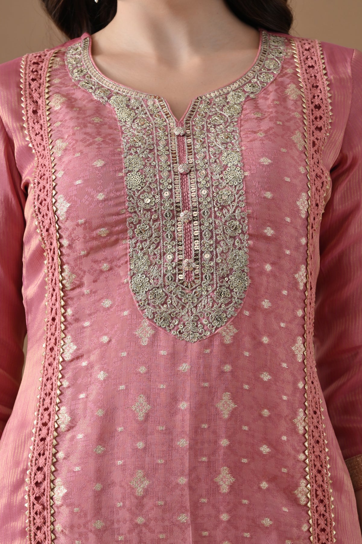 Pink Embellished Kurta 3 Pcs Set