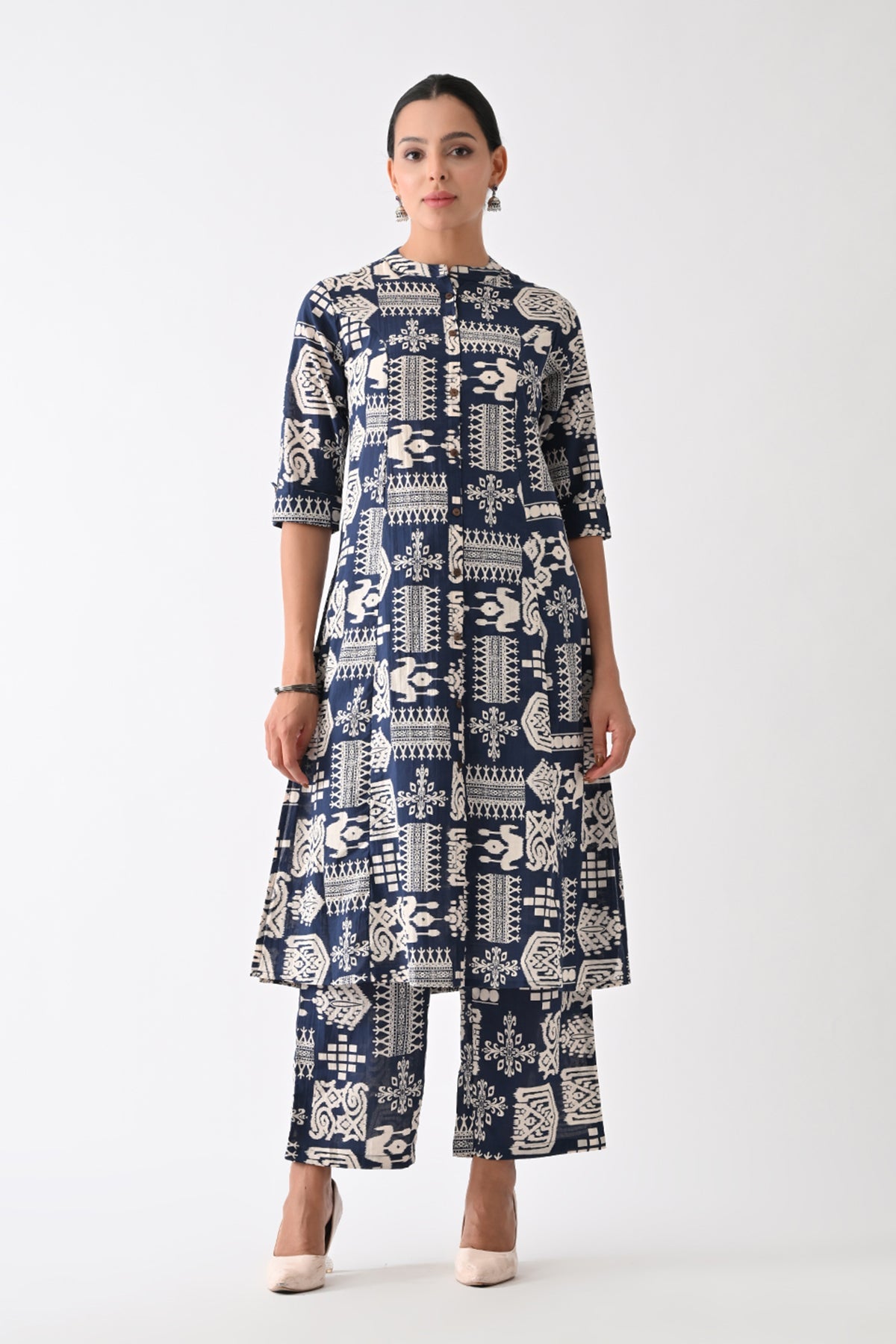 Navy Blue Abstract Printed Kurta Set  (2 Piece)