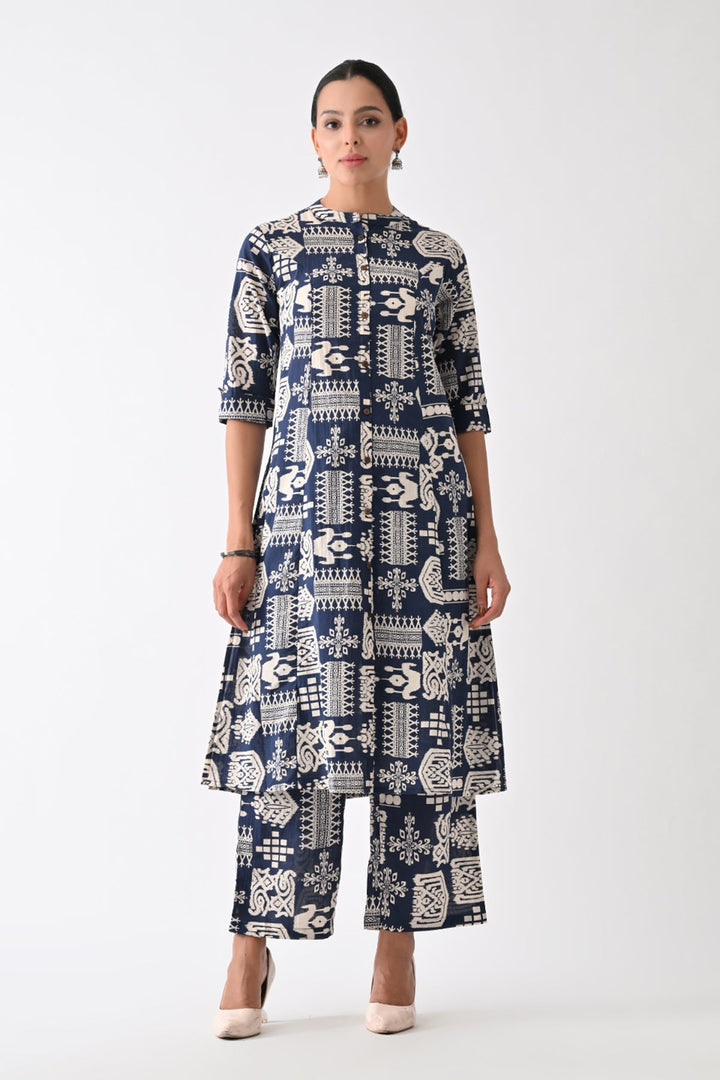 Navy Blue Abstract Printed Kurta Set  (2 Piece)