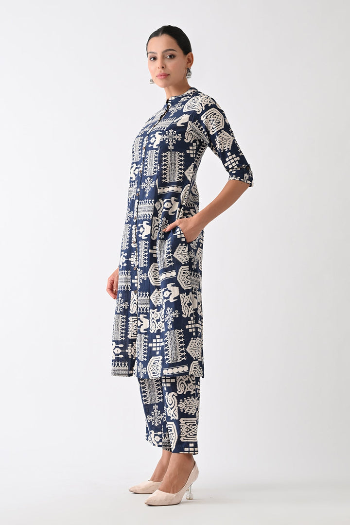 Navy Blue Abstract Printed Kurta Set  (2 Piece)
