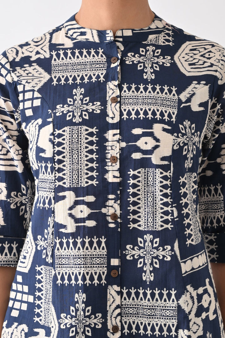 Navy Blue Abstract Printed Kurta Set  (2 Piece)