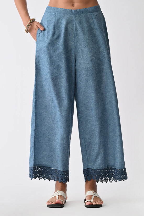 Blue Floral Printed Kurta 3 Pcs Set