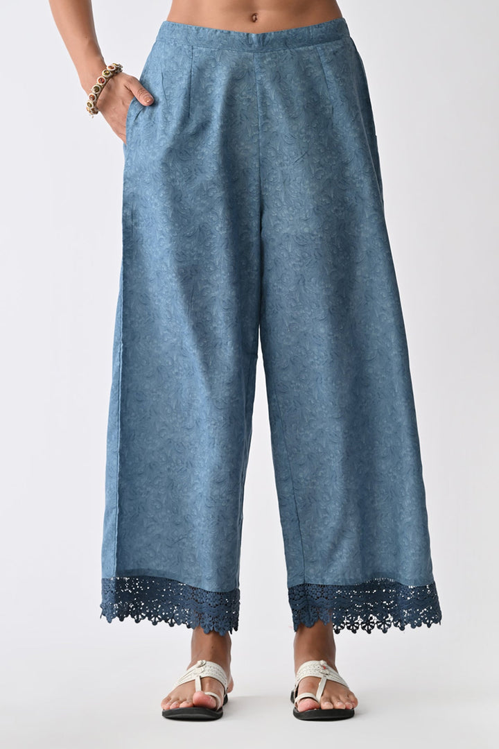 Blue Floral Printed Kurta Set (3 Piece)