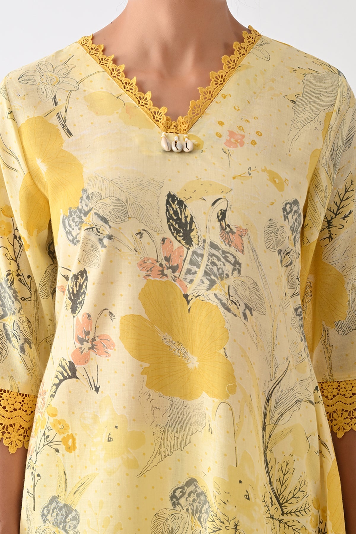Yellow Floral Printed Kurta 3 Pcs Set