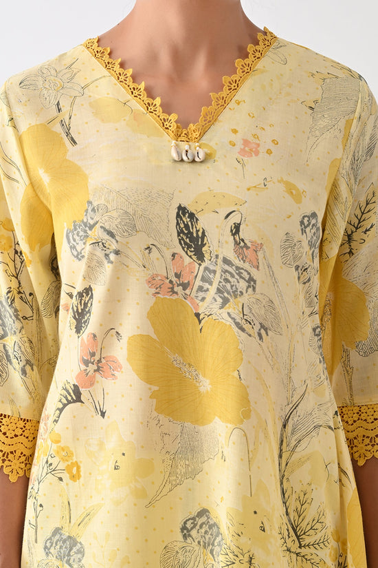 Yellow Floral Printed Kurta Set (3 Piece)
