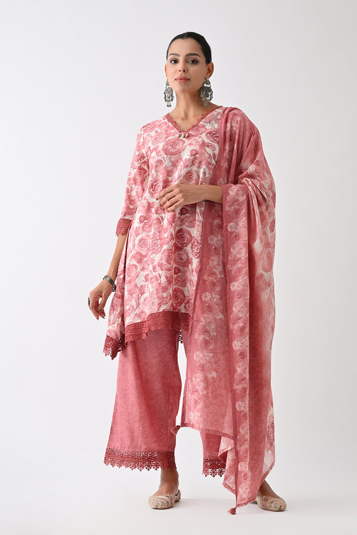 Pink Printed Kurta Set (3 Piece)