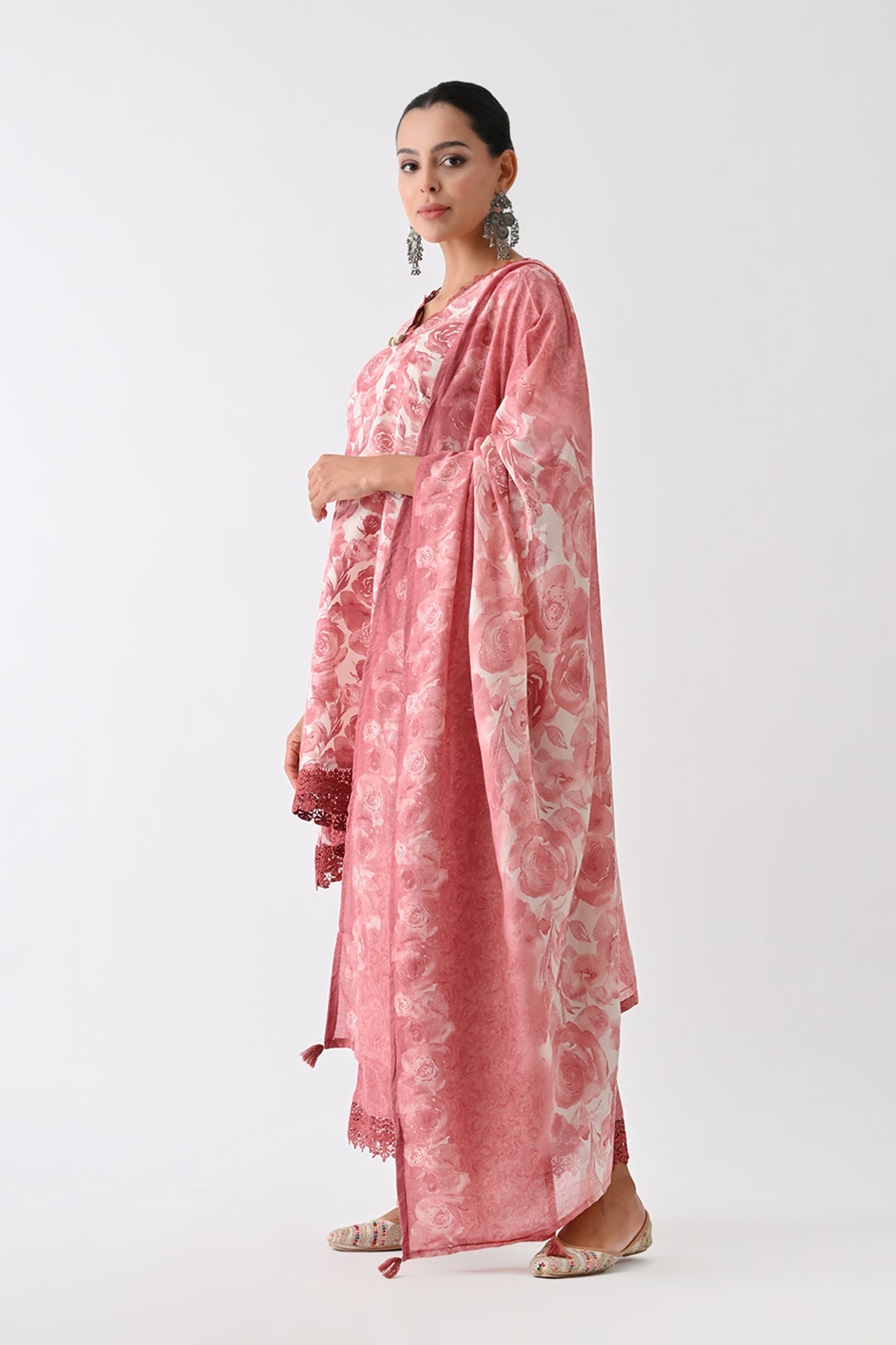 Pink Printed Kurta 3 Pcs Set