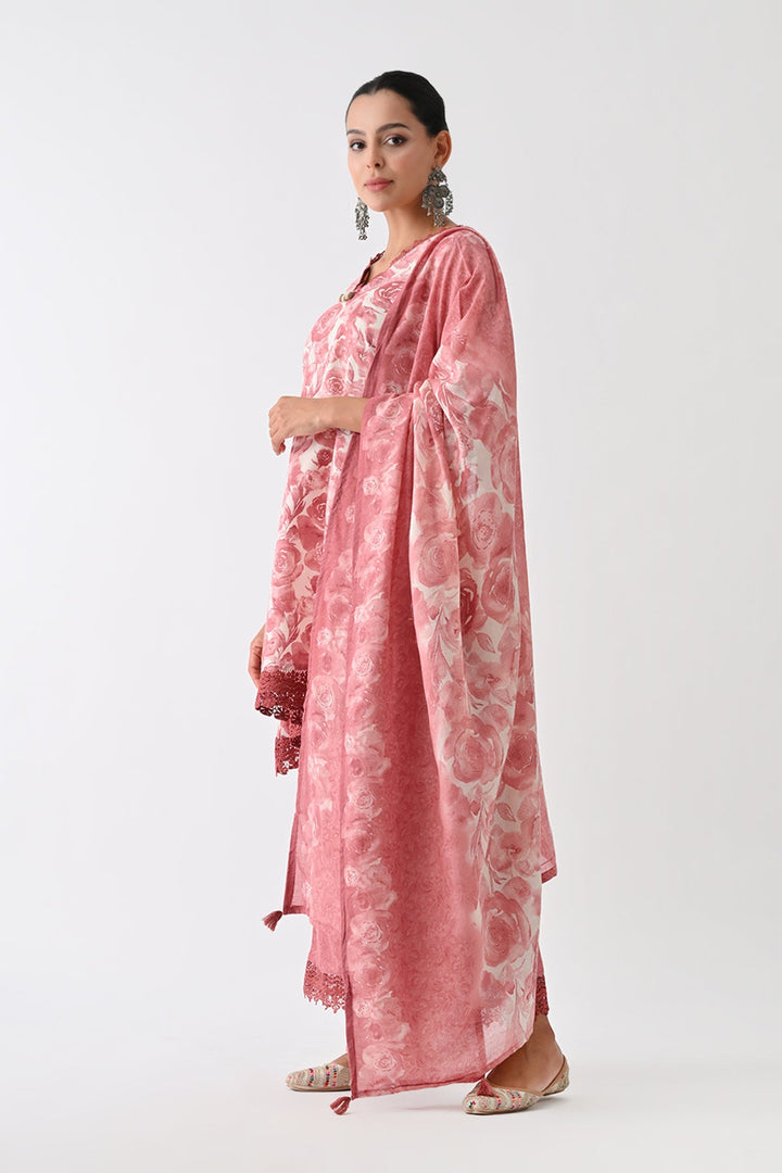 Pink Printed Kurta Set (3 Piece)
