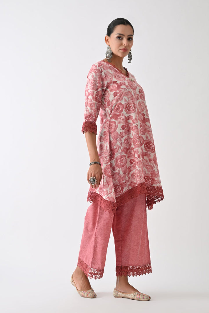 Pink Printed Kurta Set (3 Piece)