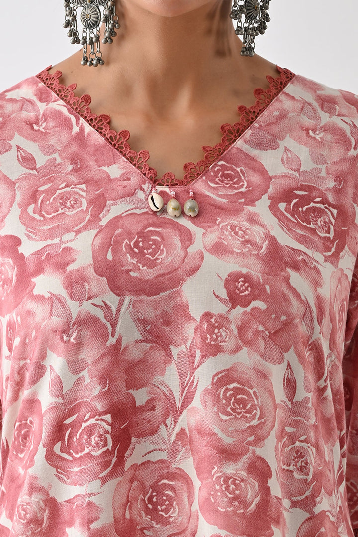 Pink Printed Kurta Set (3 Piece)