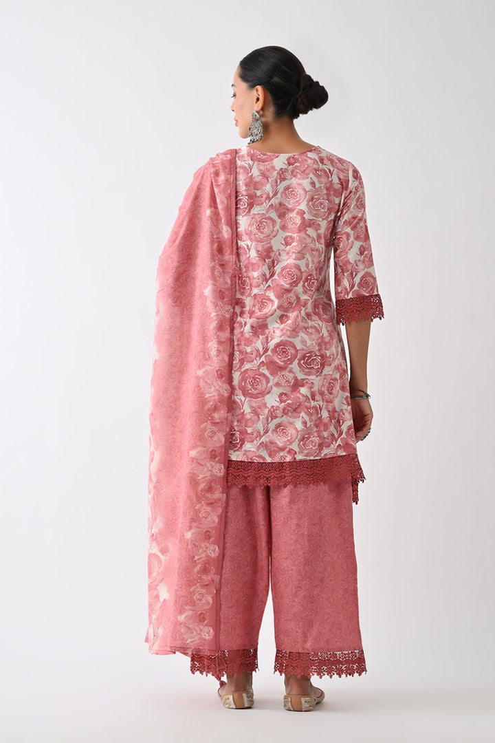 Pink Printed Kurta Set (3 Piece)
